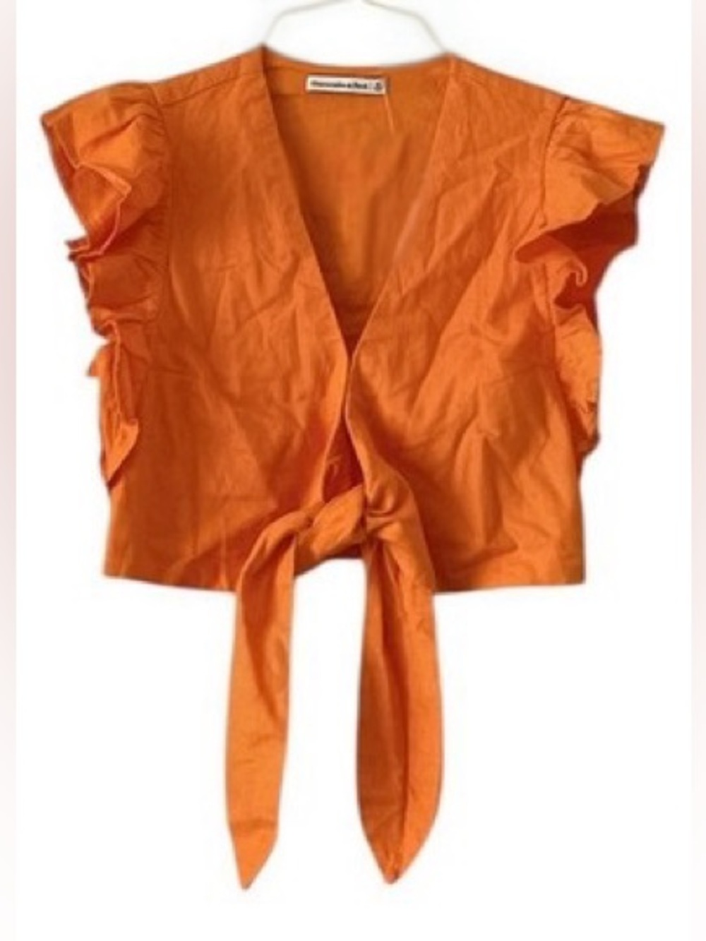 Abercrombie & Fitch Orange Tie-Front Ruffle Crop Top